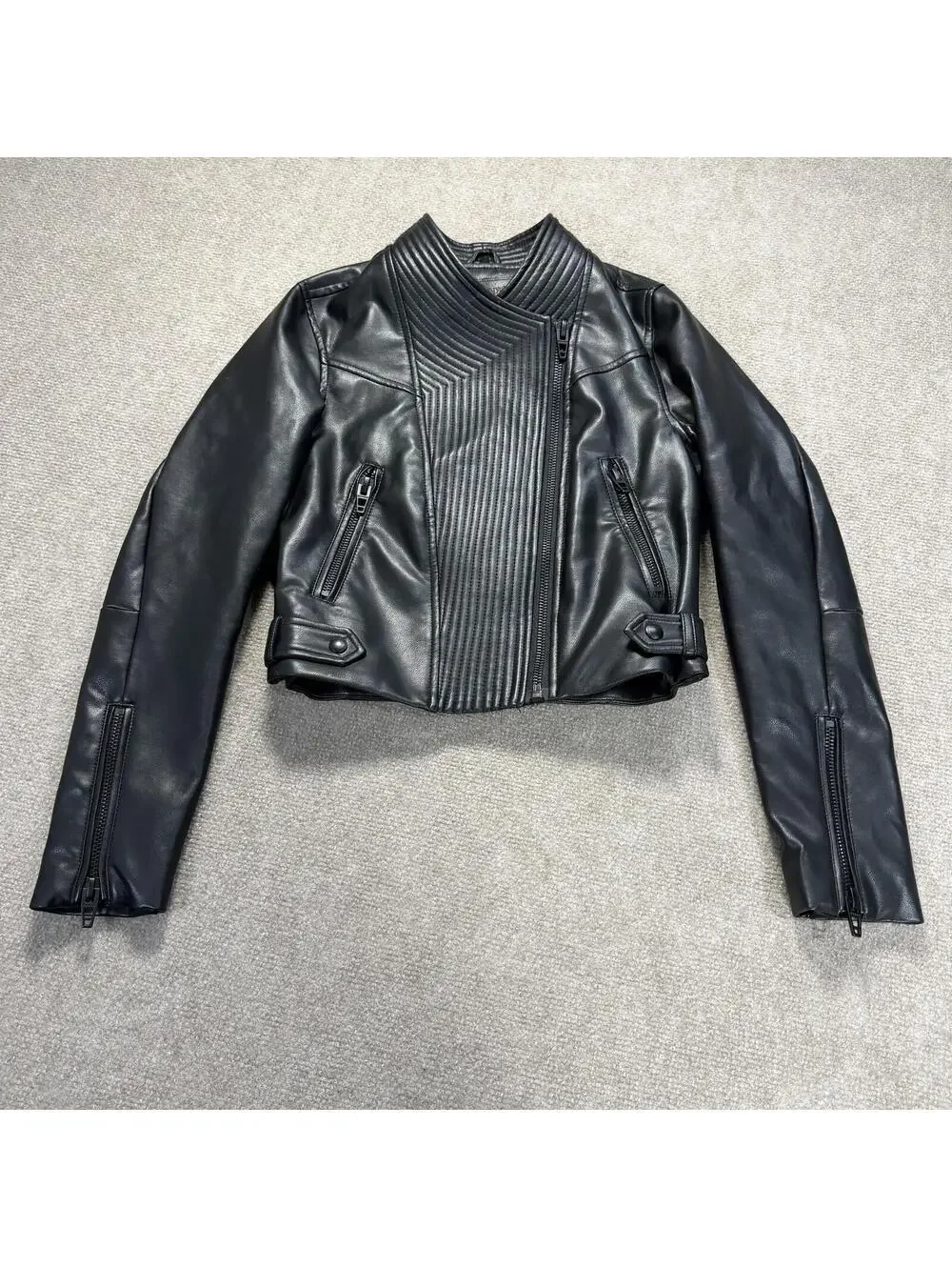 [BLANKNYC] Vegan Leather Moto Jacket Black Quilted Ribbed XS Crop Biker